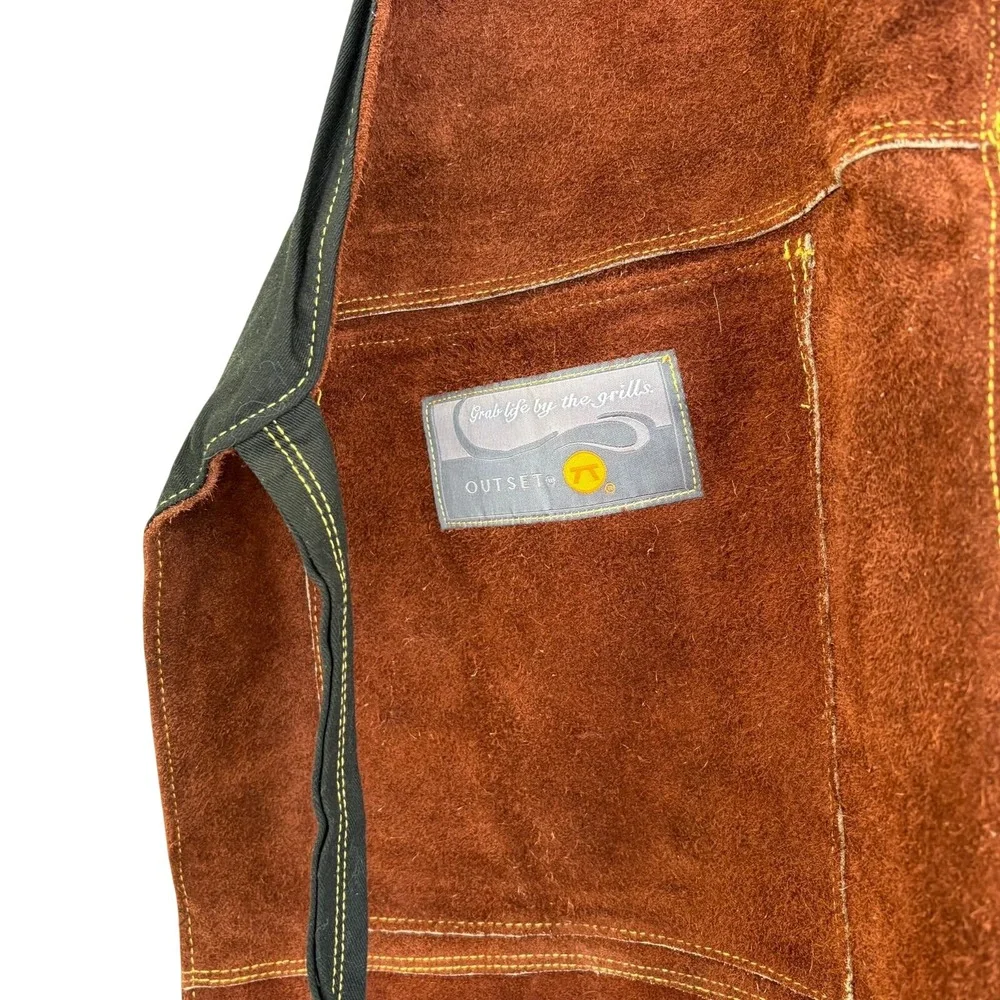 Outset Brown Leather Grill Apron Suede BBQ Smoker Adjustable Pockets Heavy Duty